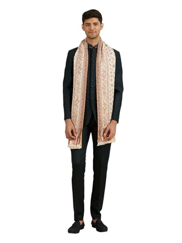 Manyavar MenS Paisley And Leaf Motifs Patterned Shawl (Cream)
