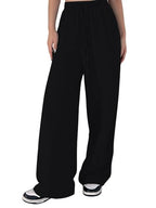 GRECIILOOKS Textured Trousers for Women Oversized Wide Leg Trousers (GL-TR1029-XL-BLACK)