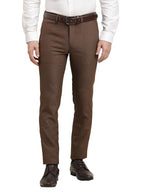 Turtle Men Poly Viscose Brown Dobby Printed Ultra Slim Fit Formal Trouser