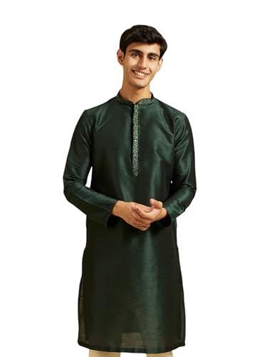 Diwas By Manyavar MenS Art Silk Embroidered Solid Kurta (Dark Green,Xxl)