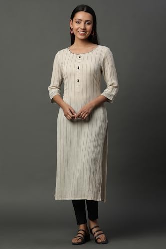 Aurelia Women'S Cotton Straight Fit Striped Kurta