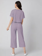 Leriya Fashion Women Co Ord Set | Ribbed Pajama Set | Casual Wear Pant Top Set | Fancy Co-Ord Set | Pack Of 2 | Drop Shoulder Kn