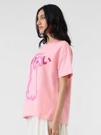 The Souled Store Oversized T-Shirt: Bunny Women and Girls Short Sleeves Round Neck Pink Embroidered Cotton Oversized T-Shirts