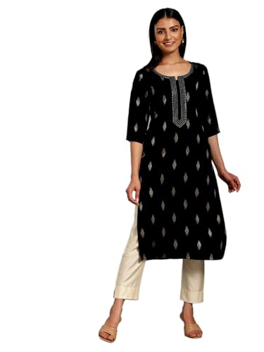 Libas WomenS Viscose Rayon Self Design Straight Kurta (29651C Black