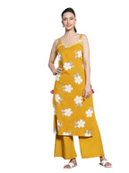 Stylum Women'S Floral Printed Cotton Straight Kurta Palazzo Set (Kpmustardcoll42_Mustard, Xl)