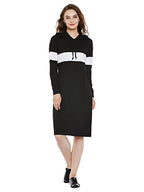 Miss Chase WomenS Super Comfortable Round Neck Full Sleeves Cotton Solid Hooded Knee-Long Dress | 4 Colors(Mcaw17D09-89-62-02, B