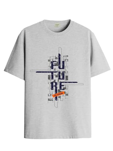 ADRO Men's Graphic Printed 100% Cotton T-Shirt - Regular Fit, Printed T-Shirts for Men (RN24-FTR-GR_Grey_XL)