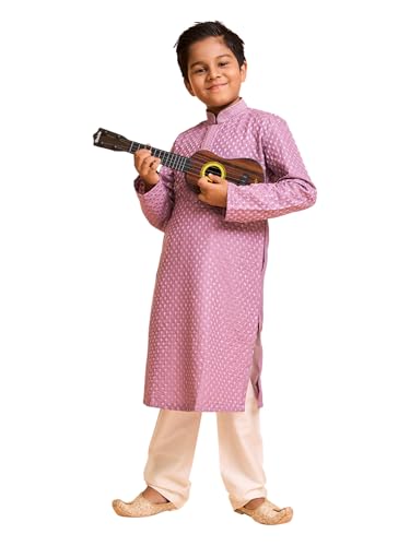 Manyavar Boys Art Silk Jaal Embroidery & Sequins Kurta Pyjama Set (Lilac,4-5Y)
