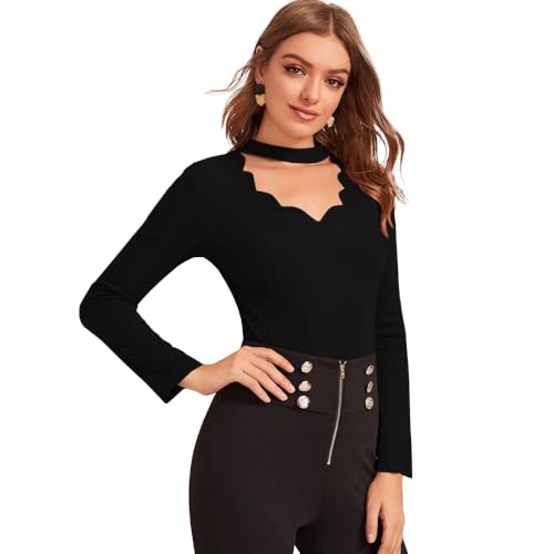 EYEBOGLER Womens Band Neck Full Sleeve Black Tshirt