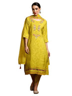 Varanga Women Floral Motif Thread Embroidered Yoke Kurta With Trouser & Dupatta