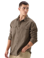 The Souled Store Solids: Brown Men And Boys Long Sleeve Collared Neck Button Front Regular Fit Utility Shirts