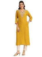 Libas WomenS Silk Blend Yoke Design Straight Kurta (29704R_Mustard