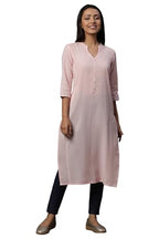 Aurelia Women'S Cotton Blend Striped Regular Kurta (24Fea15006_Pink