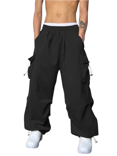 GRECIILOOKS Regular Fit Cotton Trousers Baggy Pants Cargos for Men (GL-TP-1086_Black_XL)
