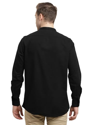 Turtle Men 100% Cotton Slim Fit Black Solid Full Sleeve Kurta Shirt