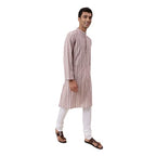 Fabindia MenS Cotton Printed Comfort Fit Kurta (1032008Natural- White-Maroon