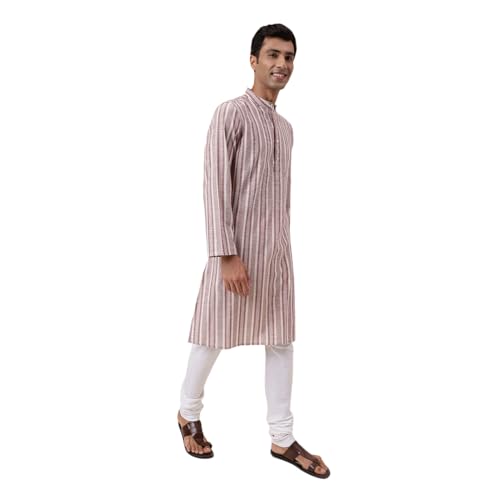 Fabindia MenS Cotton Printed Comfort Fit Kurta (1032008Natural- White-Maroon