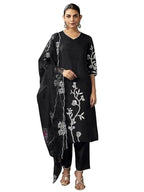 Sanisa Women'S Silk Blend Embroidery And Mirror Work Straight Kurta With Pant And Dupatta Set (187Kbd1994N-M_Black)