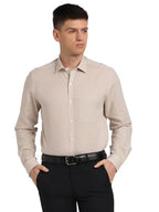 Turtle Men Cotton Linen Solid Regular Fit Grey Formal Shirt