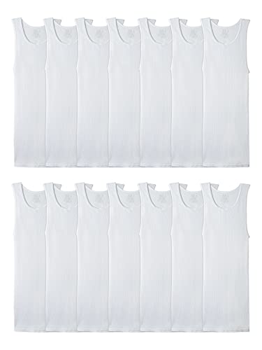 Fruit of the Loom mens Tag-free Tank A-shirt Undershirt, 14 Pack - White, Large US