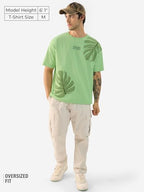 The Souled Store Explore The Unseen Men And Boys Short Sleeve Round Neck Green Embroided Cotton Oversized T-Shirts