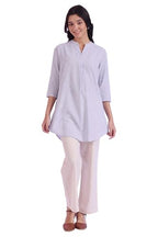 Aurelia Women'S Blue Yarn Dyed Cotton Blend Straight Kurti (Size: L)-A30510-705488