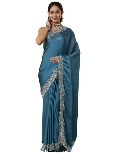 Libas Solid Satin Saree For Women (94127P)
