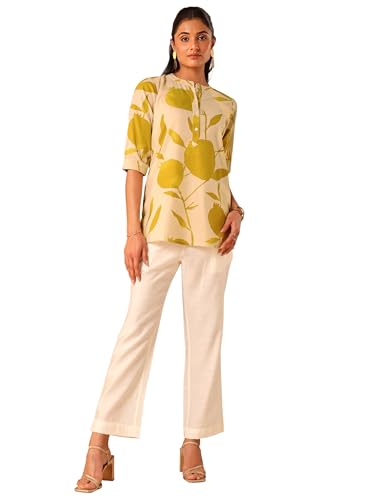 Libas WomenS Cotton Blend Printed Straight Kurti (29728_Off White