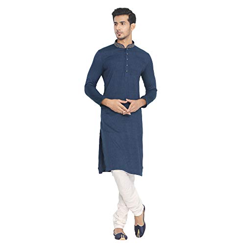 Manyavar MenS Cotton Blend Regular Kurta Set (Sdes513_Blue_M)
