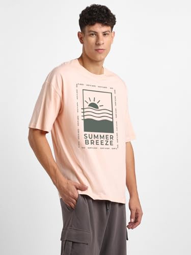Nobero MenS Oversized Printed T-Shirt Blush