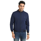 Turtle Men Knitted Dobby Print Regular Fit Full Sleeve Blue Windcheater Jacket