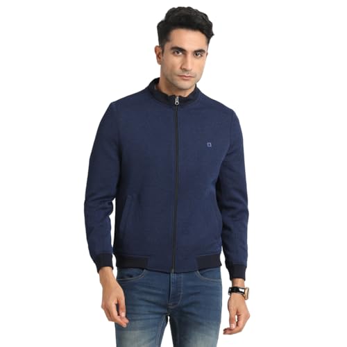 Turtle Men Knitted Dobby Print Regular Fit Full Sleeve Blue Windcheater Jacket