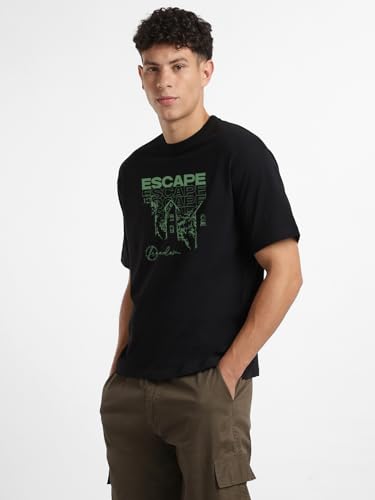 Nobero MenS Solid Oversized Fit T-Shirt (1M-Twrt-C0731_Black