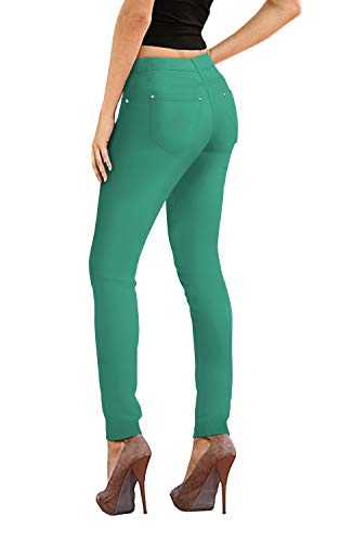 Hybrid & Company Women's Skinny Demin Pants with Stone Button and Rivet P19420SK Green 5