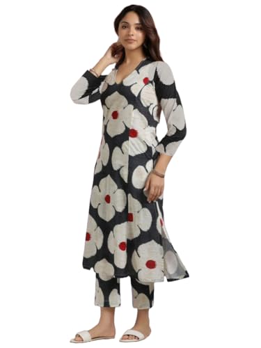ANNI DESIGNER Womens Cotton Blend Straight Printed Kurta with Pant (Chunilal White_M_White_Medium)