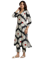 ANNI DESIGNER Womens Cotton Blend Straight Printed Kurta with Pant (Chunilal White_M_White_Medium)