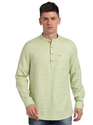 Turtle Men 100% Cotton Solid Pista Green Casual Kurta Shirt