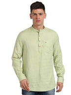 Turtle Men 100% Cotton Solid Pista Green Casual Kurta Shirt