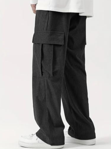 Greciilooks Cargo Joggers For Men  Cotton Loose Fit Utility Pants With 6 Pockets | Durable Outdoor & Hiking Trousers Black
