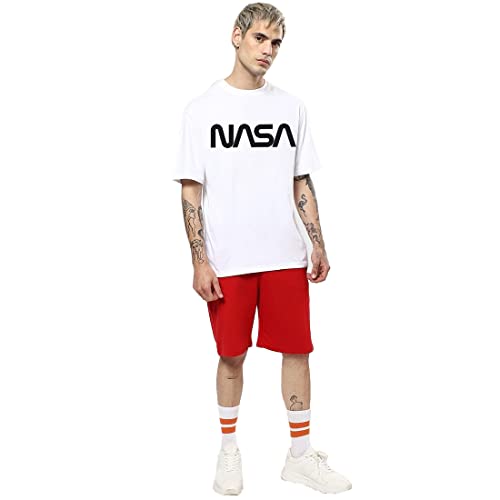 Bewakoof MenS White Galactic Spectrum Graphic Printed Oversized Fit T-Shirt