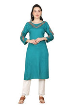 W For Woman Teal Thread Embroidered Neck Textured Dobby Straight Kurta_24Few11021-222025_Xs