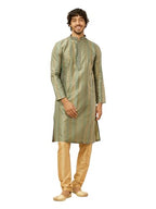 Manyavar Mens Blue Blended Cotton Self Design Kurta Pyjama Set