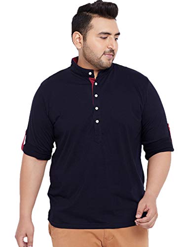 Bigbanana Plus Size MenS Regular Fit Solid Henley Tshirt (Warren,Navy Blue,4Xl)
