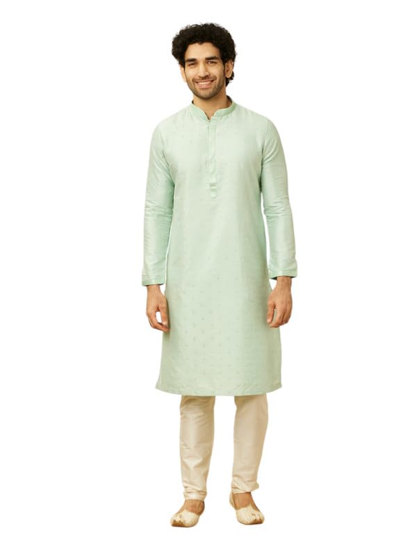 Manyavar Kurta Set For Men, Full Sleeves Mandarin Collar Ethnic Kurta Set For Engagement, Wedding & Party All Over Self Design K
