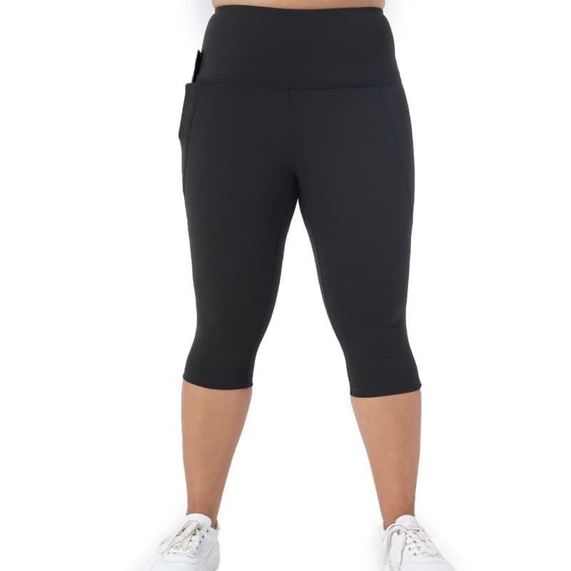 BlissClub Womens The Ultimate Capris, 3/4th Length Pants, Super- High Waist, 2 Pockets, Wide Waistband, Activewear for Women