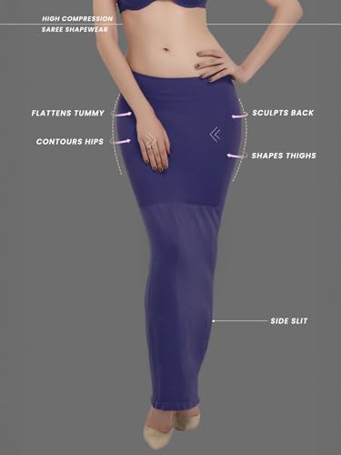 Clovia Women'S Petticoat Style Saree Shapewear With Side Slit (Sw0023P08_Dark Blue_L)