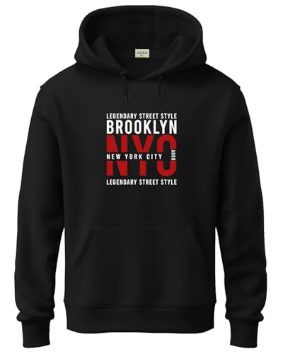 ADRO Men's Cotton Blend Neck Hooded Sweatshirt (H24-NYC-BL-S_Black)