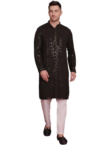 Jompers Mens Chikankari Sequins Embroidered Kurta Pyjama Set