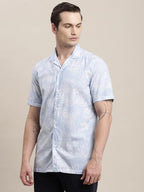 Turtle Men Cotton Tencel Light Blue Printed Half Sleeve Casual Shirt