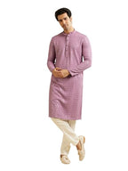 Manyavar MenS Viscose Chikankari Embroidered Sequinned Kurta Set (Lilac,Xl)